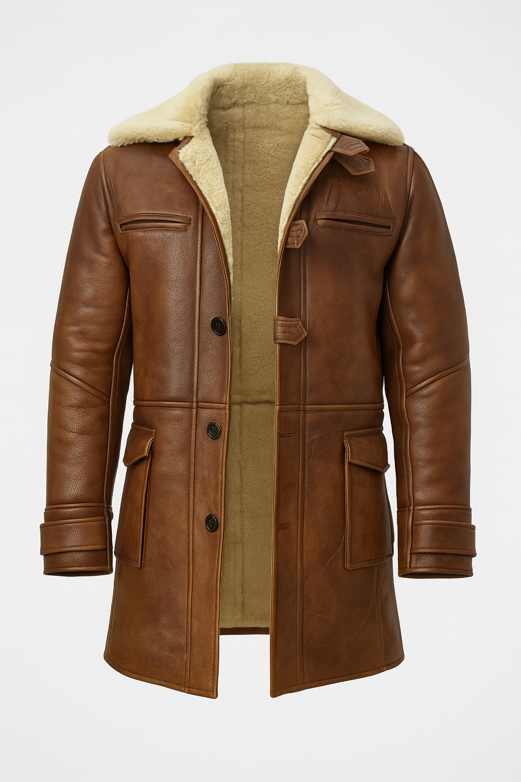 Hardy’s Knight Brown Leather Long Coat Mens With Shearling