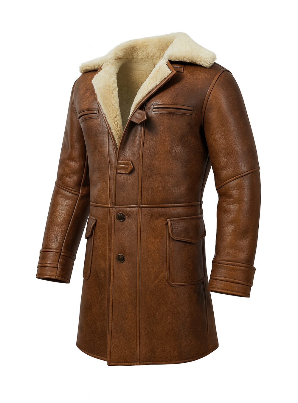Hardy’s Knight Brown Leather Long Coat Mens With Shearling