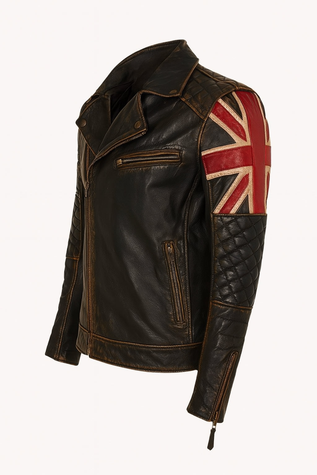 Authentic UK Flag Biker Leather Jacket Mens