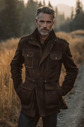 Hawthorne Chocolate Brown Suede Utility Field Jacket