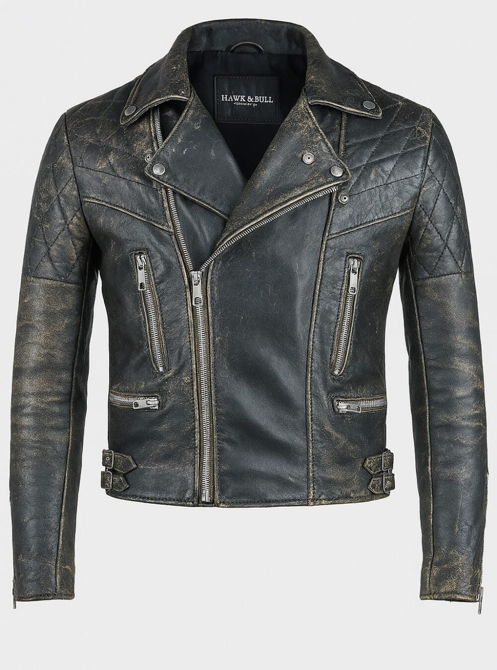 Mens Vintage Distressed Black Biker Leather Jacket
