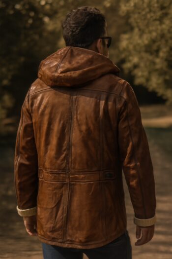 Unisex Brown Leather Jacket With Shearling