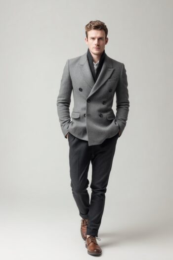 Ashford Mid Grey Double Breasted Wool Blazer
