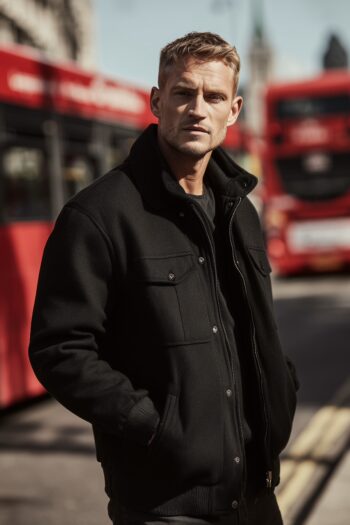 Briar Black Wool Harrington Jacket