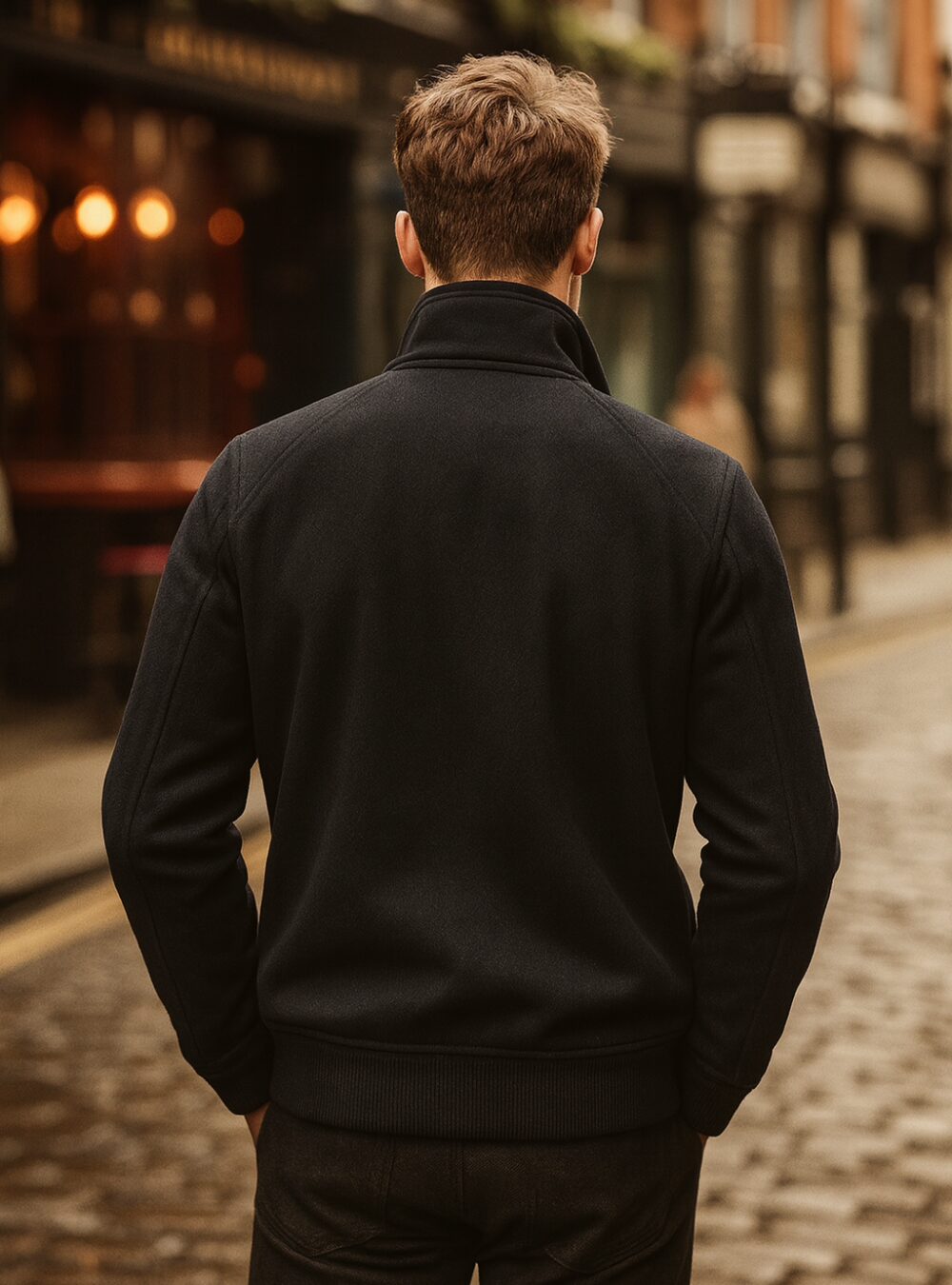 Coleridge Navy Blue Wool Harrington Short Jacket