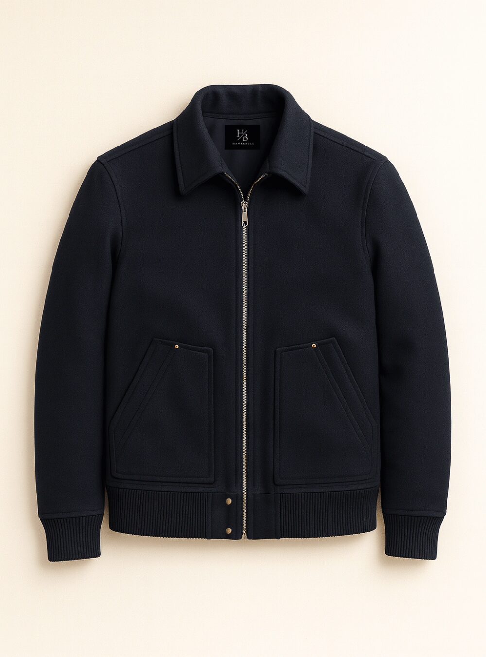 Coleridge Navy Blue Wool Harrington Short Jacket