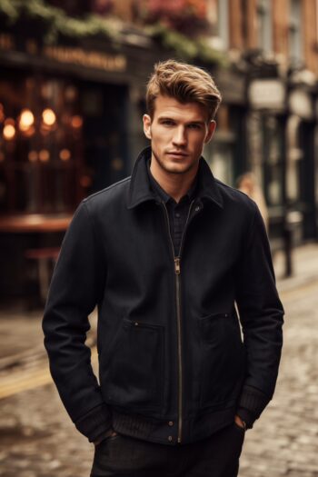 Coleridge Navy Blue Wool Harrington Short Jacket