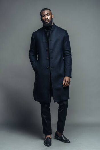 Ainsley Navy Wool Long Coat