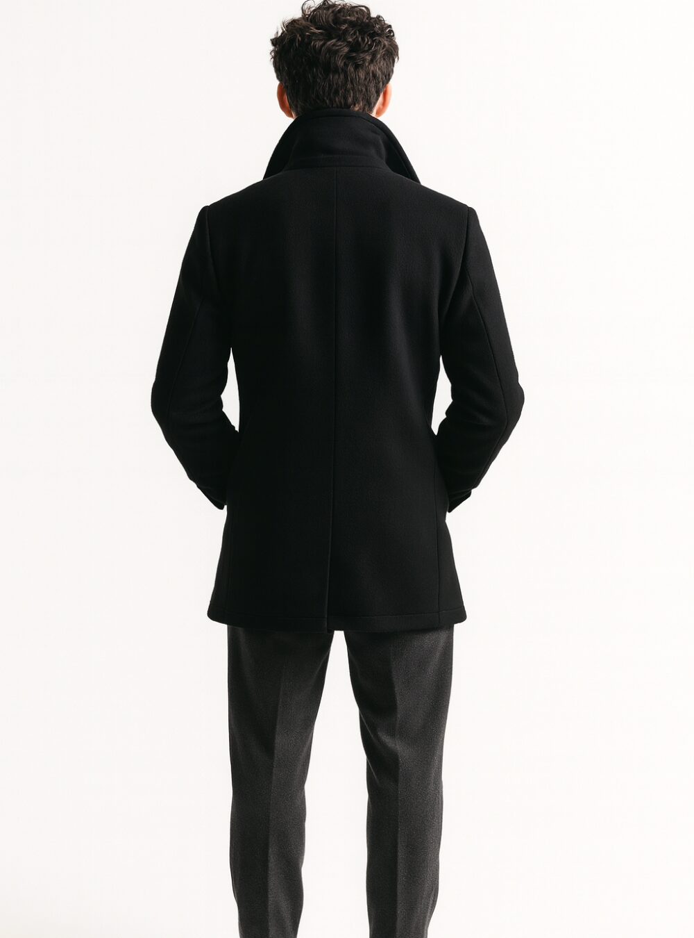 Stratton Black Wool Peacoat