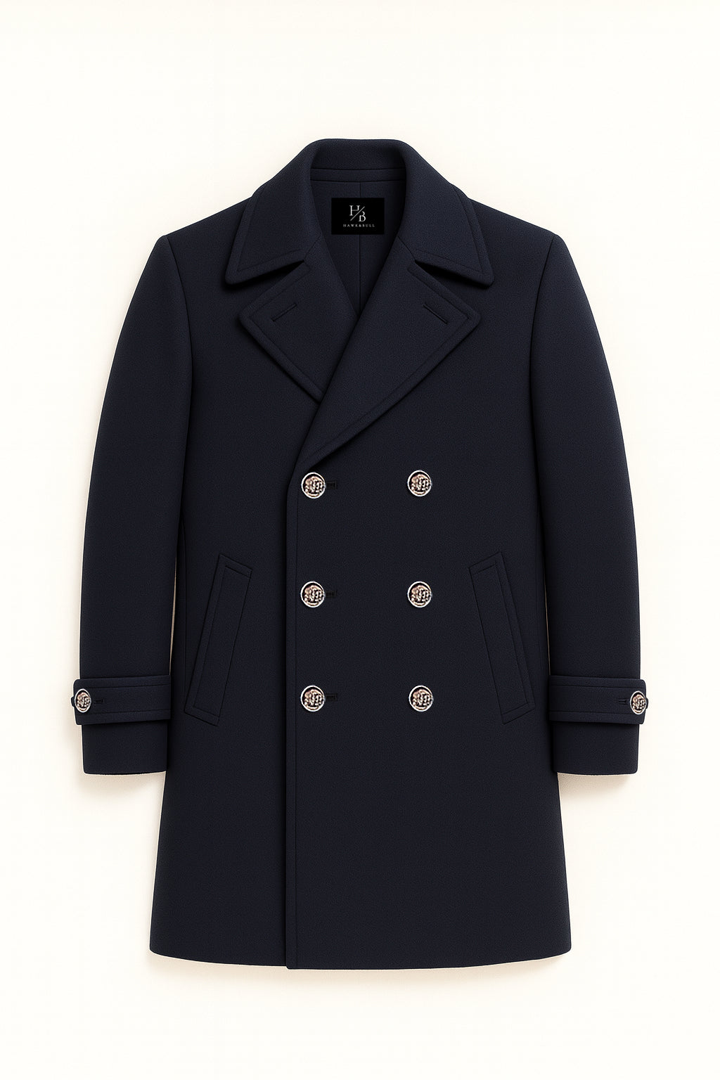 Ashworth Navy Blue Long Wool Peacoat