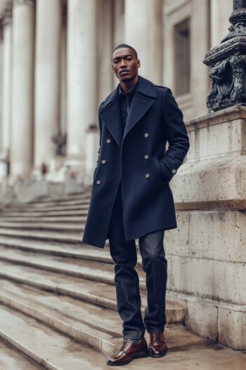 Ashworth Navy Blue Long Wool Peacoat