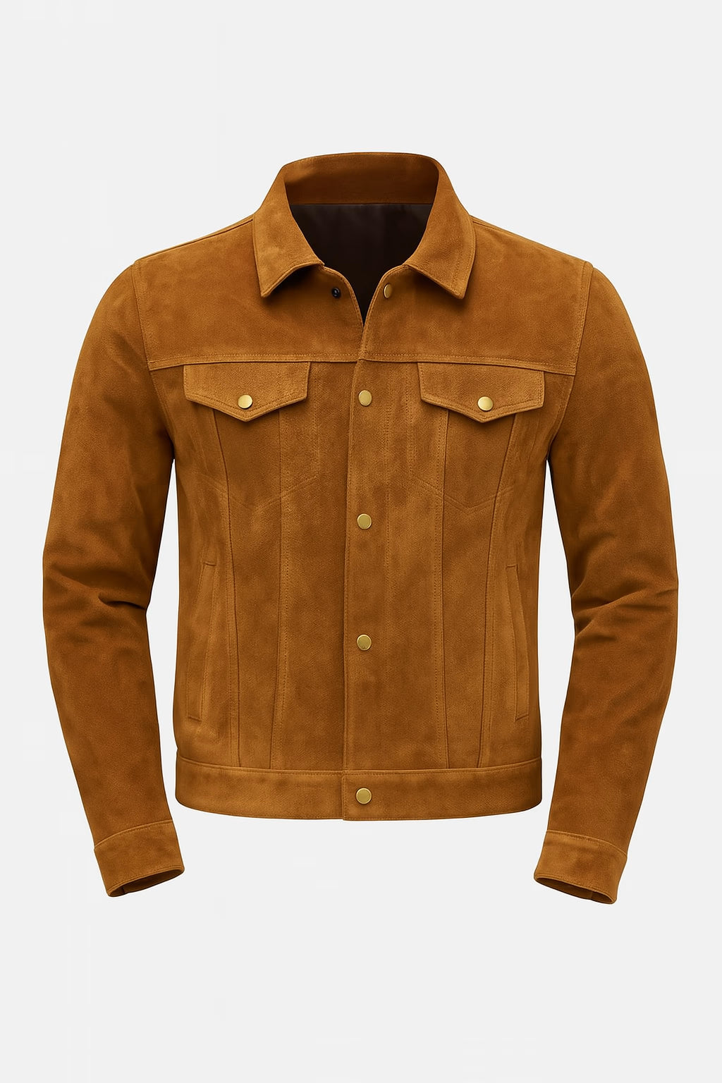 High Quality Brown Suede Trucker Leather Jacket Mens